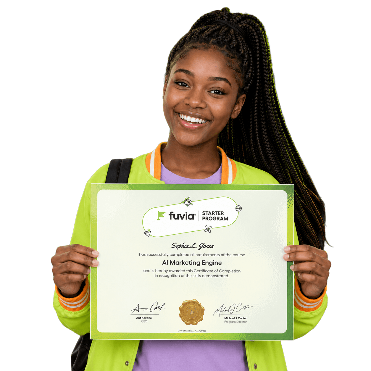 A Fuvia course completion certificate